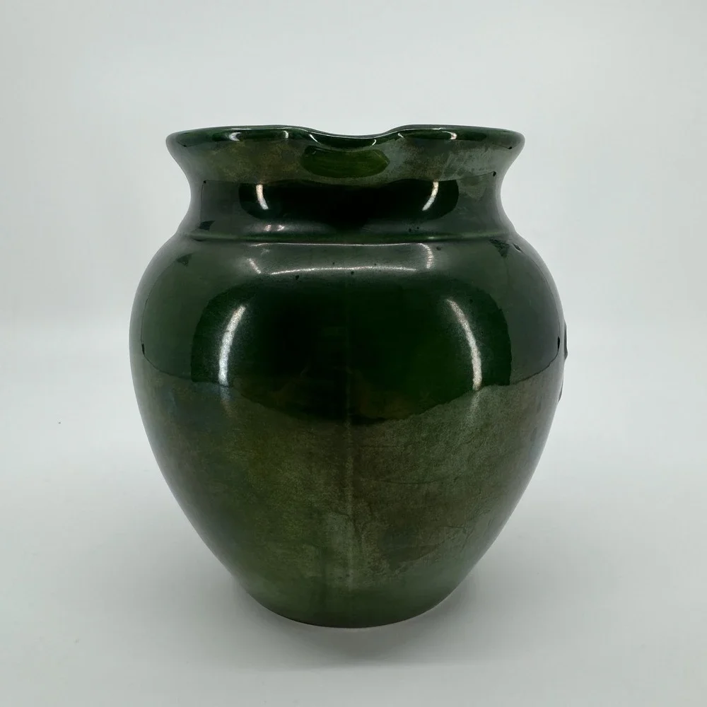 Williams Sonoma 2 Lit Green Stoneware Pitcher Farmhouse Crock Utensil Holder Jug